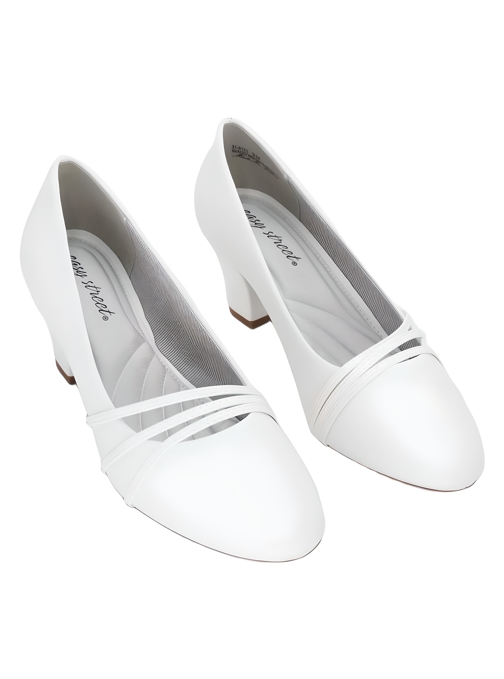 Easy Street Cristiny White Patent Strappy Slip-On 2" Block Heel Pumps Size 9M